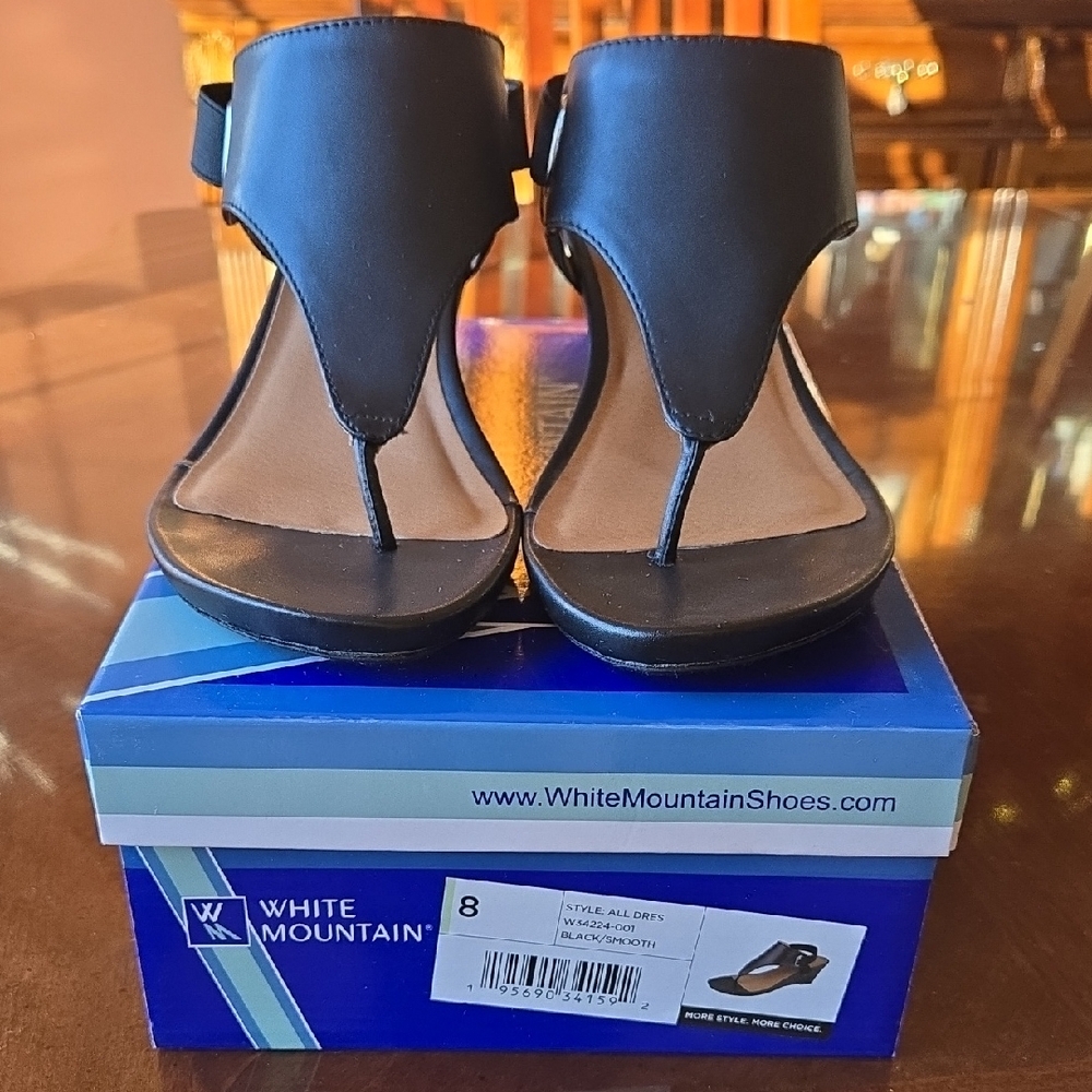 White Mountain Black All Dres Wedge Thong Sandals